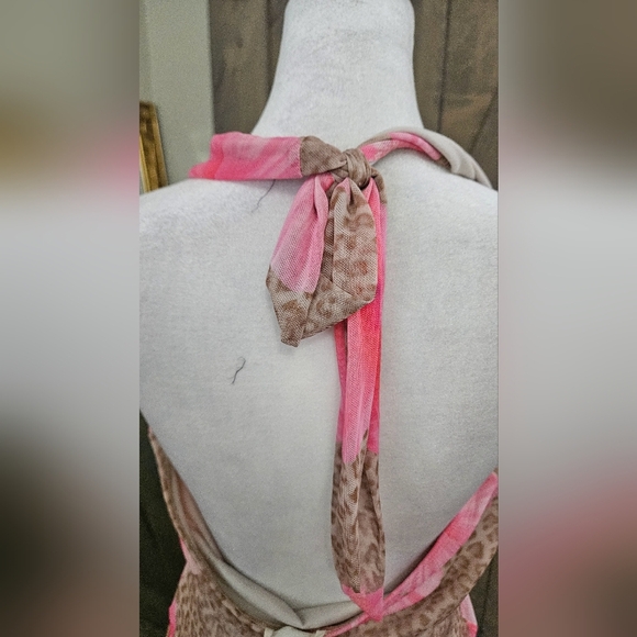 SEE YOU MONDAY Mesh Pink Floral Leopard Print Halter Top. Size XL NWT - Picture 8 of 12